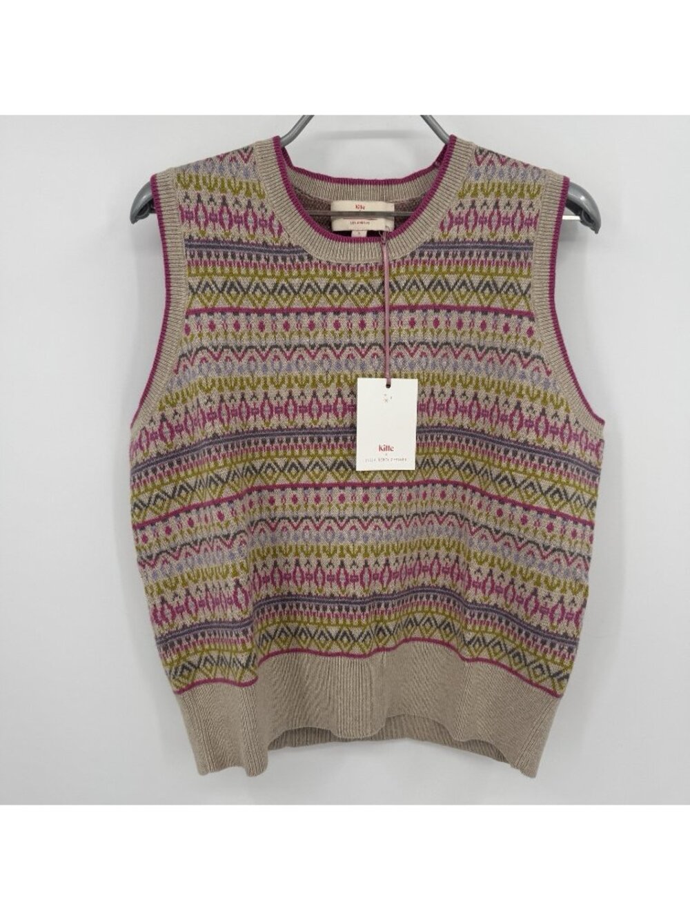 Kilte Collection Goldie Fair Isle Sweater Shell/Tan 3 L/XL Cotton-Cashmere $225